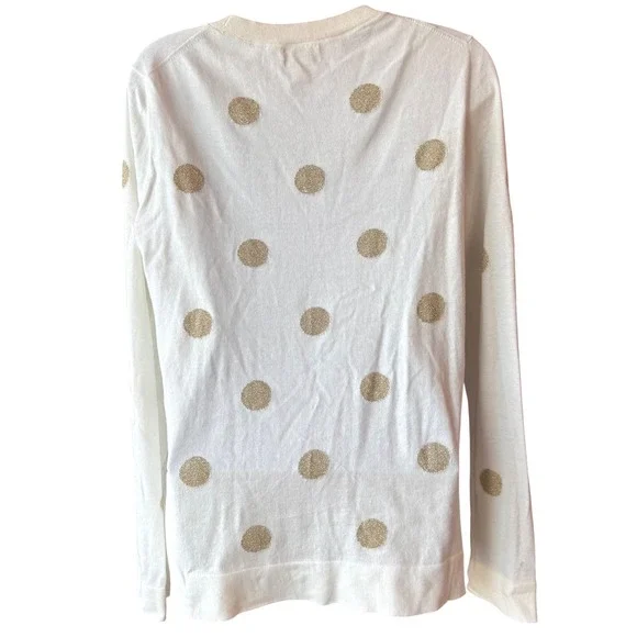 J Crew Teddie Polka Dot Sweater Womens Size Small Ivory Gold Metallic Knit - Picture 2 of 7